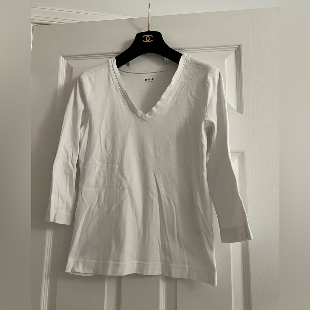 3 dot white 3/4 length sleeve tee size L cotton comfortable EUC